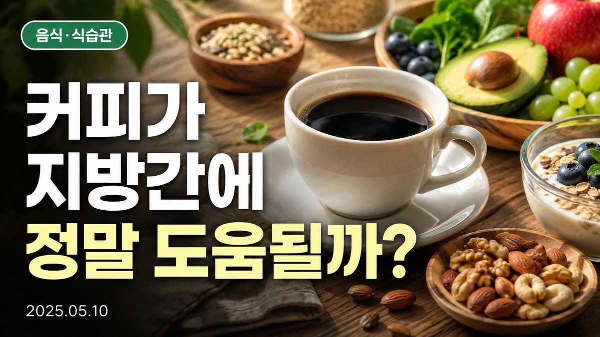 무가당 블랙커피와 건강한 아침 식사가 놓인 식탁
