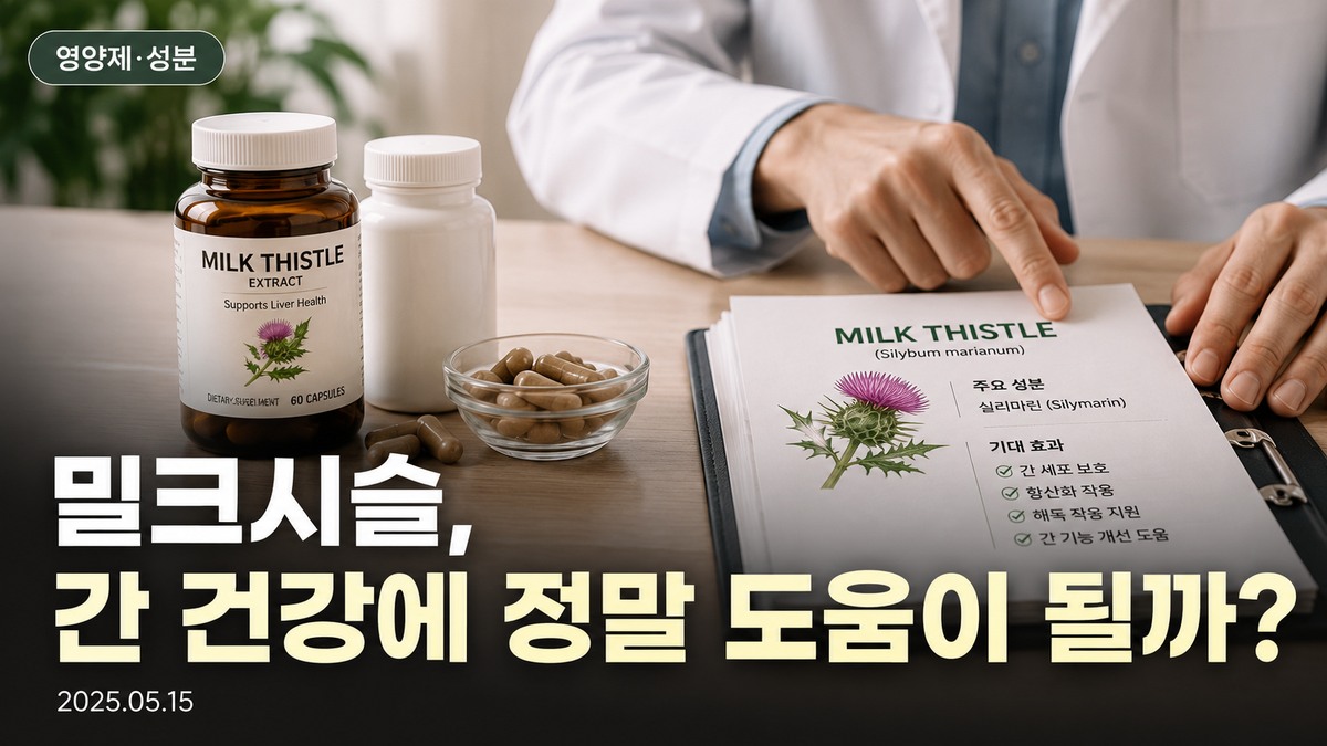 밀크시슬 보충제와 간 건강 정보를 의료진과 상담하는 장면