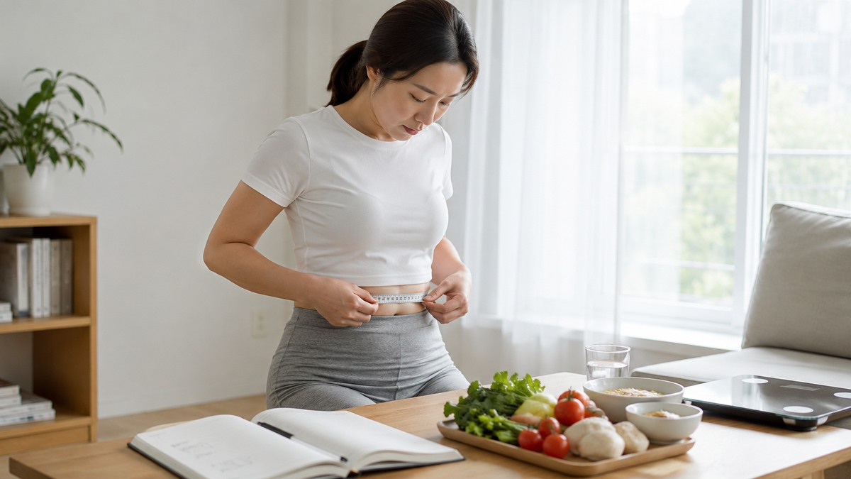 건강한 아침 식사와 생활 기록을 함께 관리하는 장면