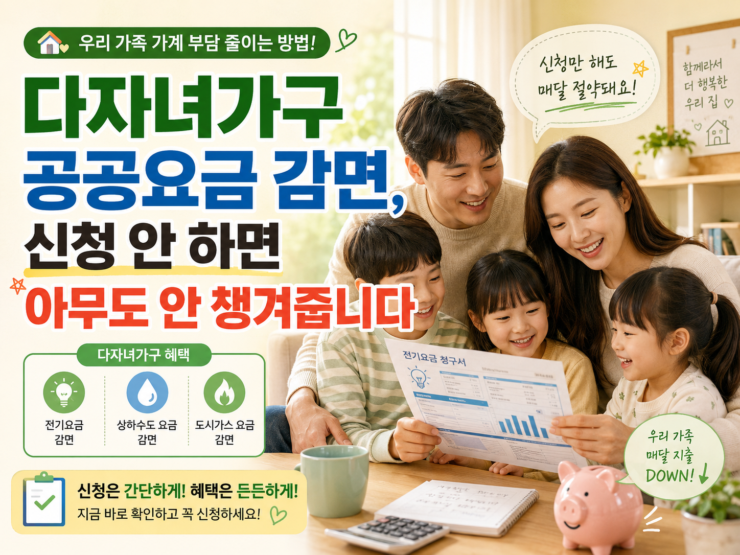다자녀 가정이 전기요금 고지서를 확인하는 모습