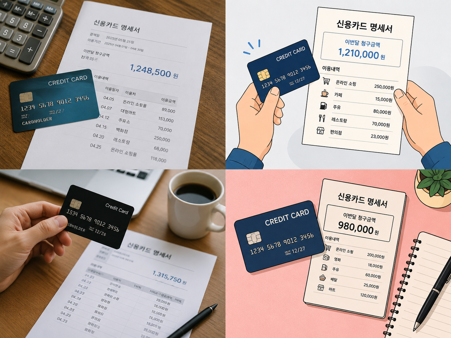 신용카드와 명세서를 확인하는 모습
