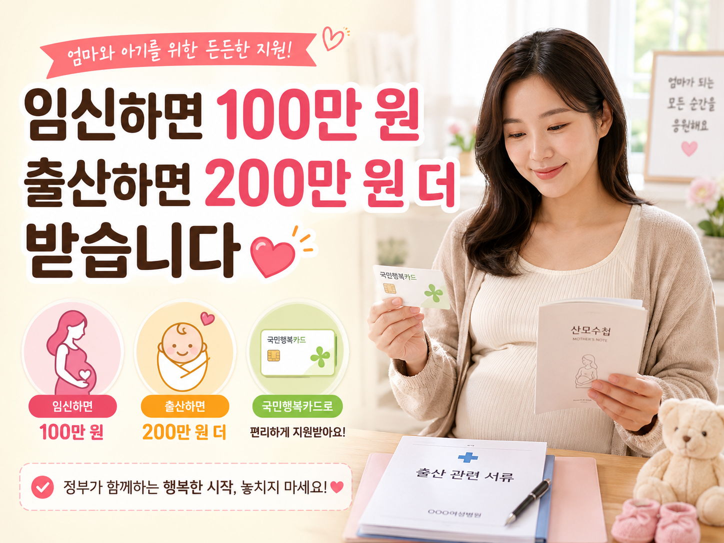 임산부가 국민행복카드와 병원 서류를 확인하는 모습
