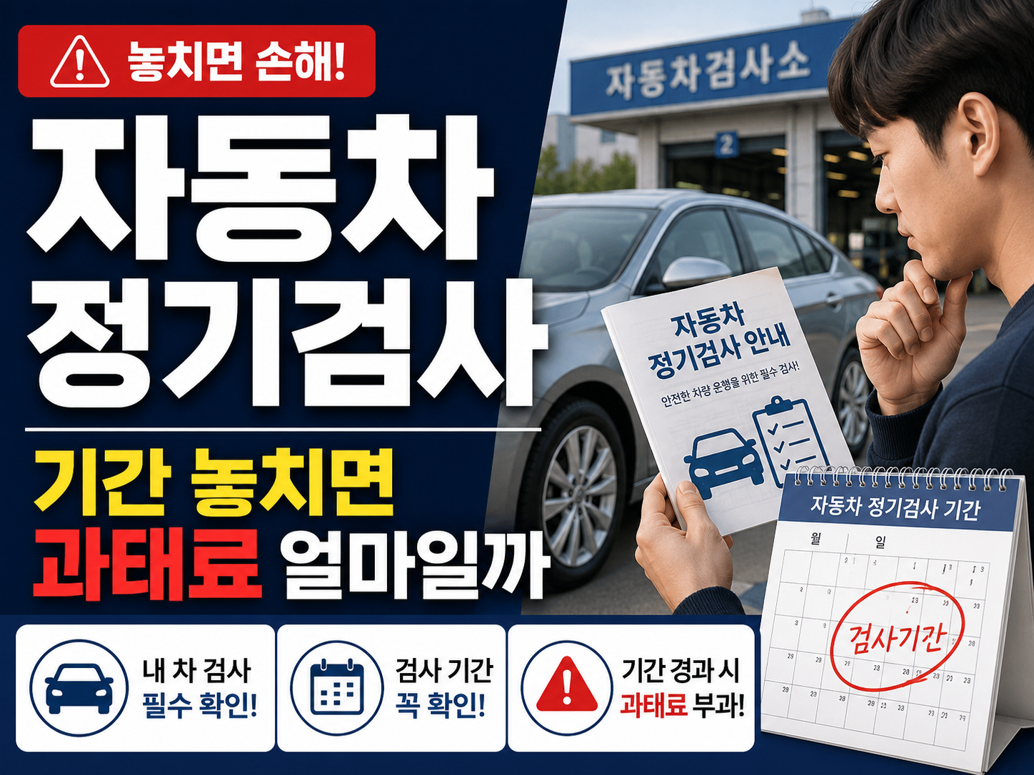 자동차 정기검사 기간을 확인하는 운전자