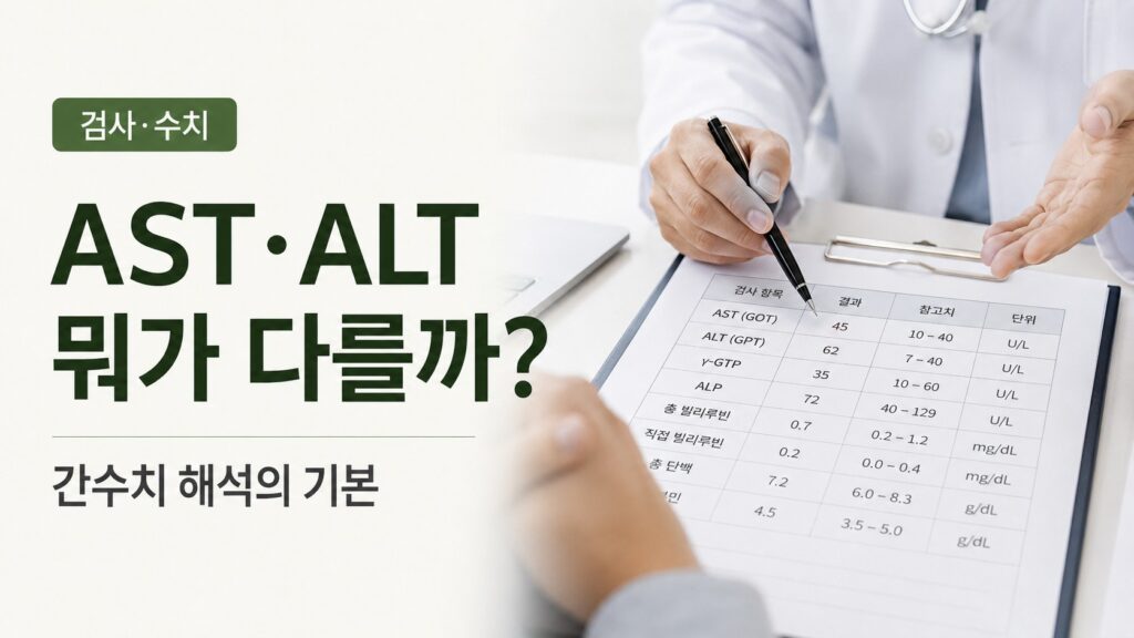 AST와 ALT가 함께 표시된 간 기능 검사 결과표