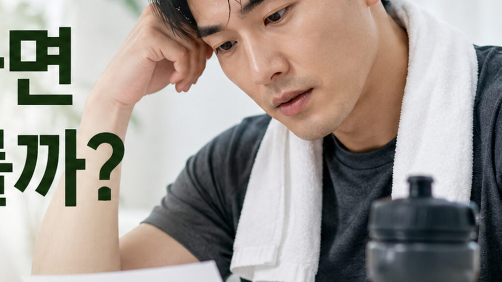근력운동 후 휴식을 취하는 성인