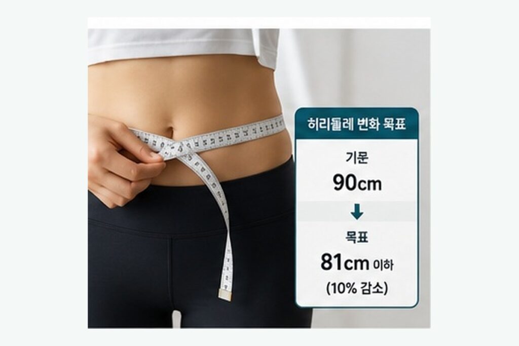 허리둘레 변화를 줄자로 측정하는 장면