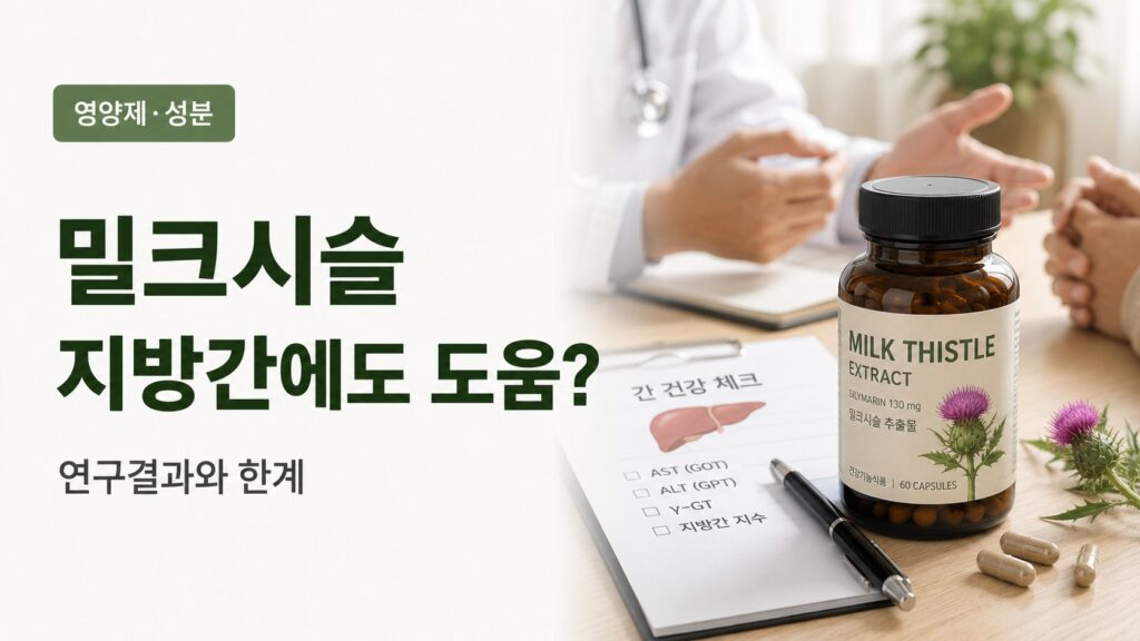 지방간 환자가 밀크시슬 복용 여부를 의사와 상담하는 장면