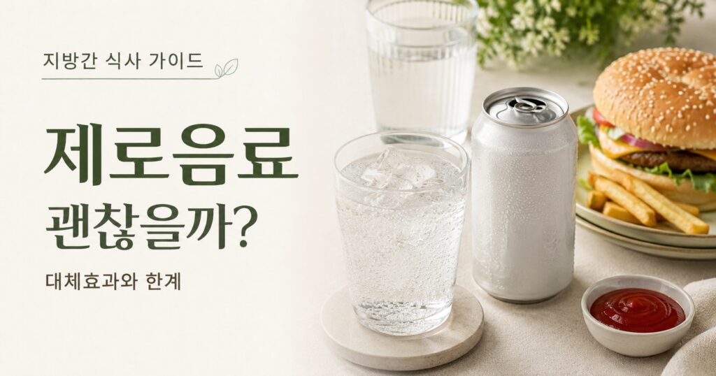 얼음과 함께 놓인 무설탕 탄산음료 한 잔